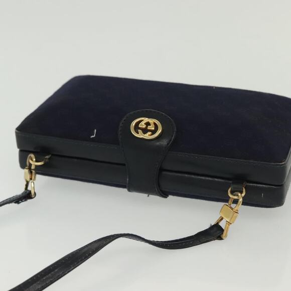 GUCCI Micro GG Canvas Shoulder Bag Vintage Navy Gold - Picture 6 of 16